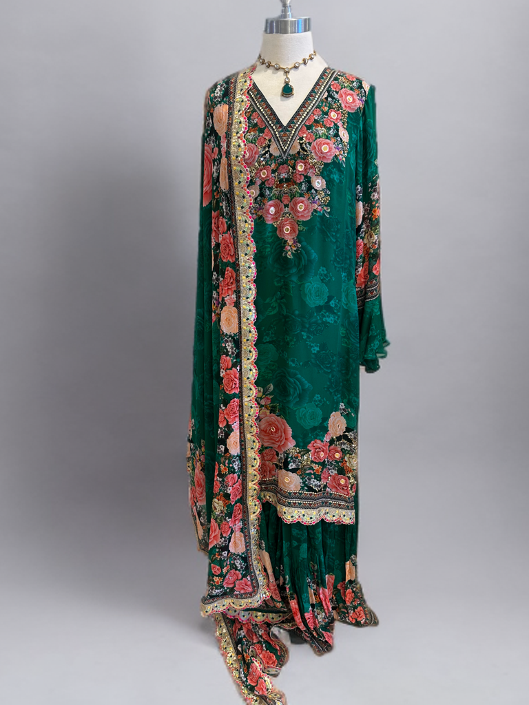 Charu Parashar Emerald Green Printed Sharara