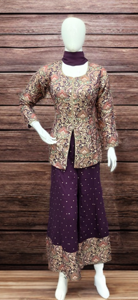 Purple Brocade Sharara Suit