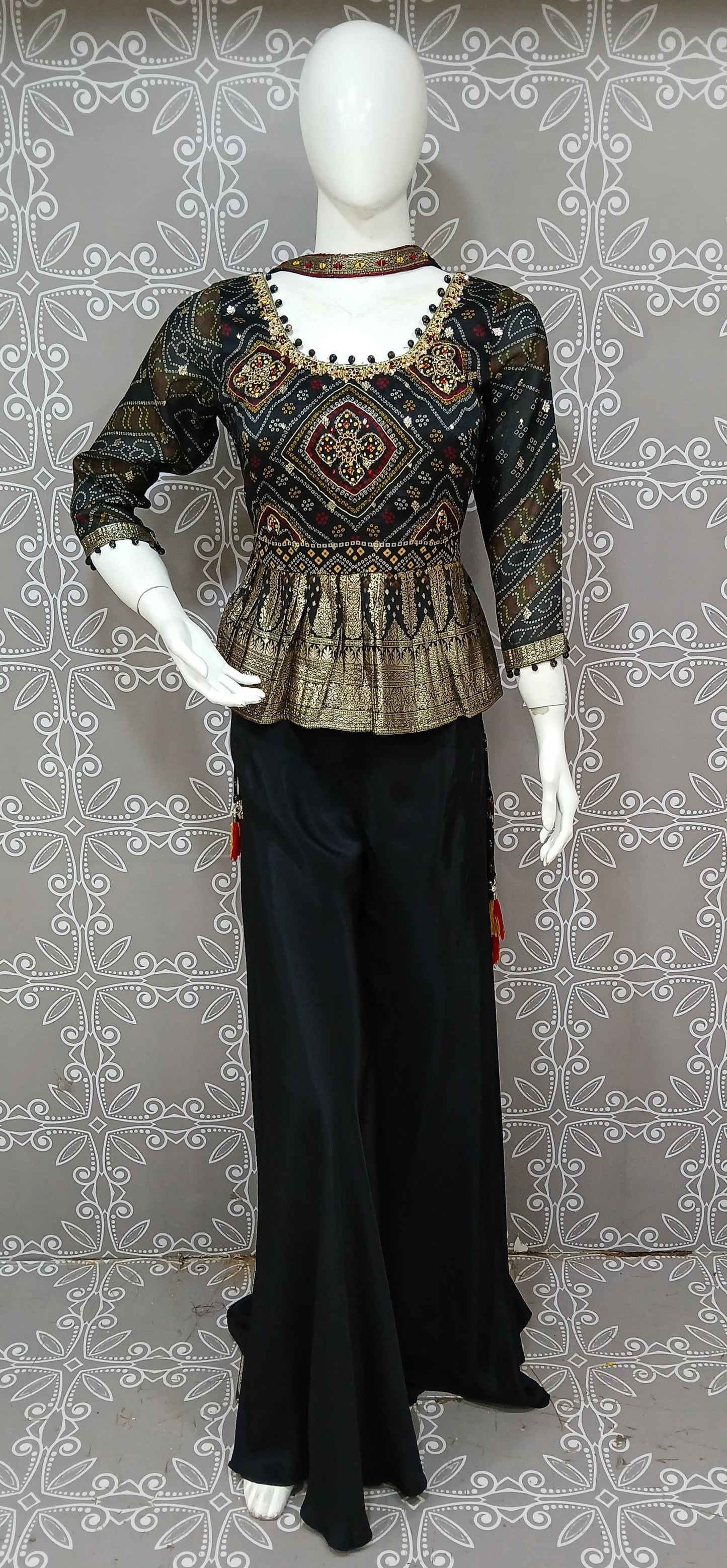 Black Bandhini Peplum Suit