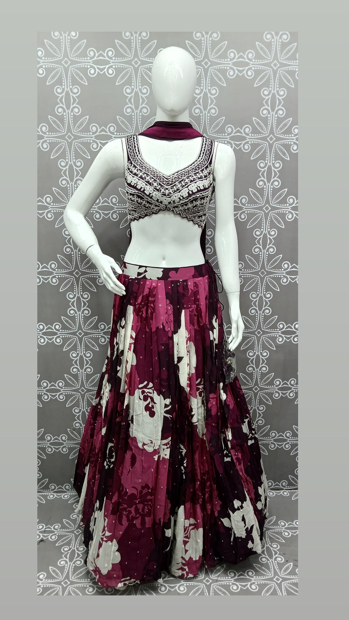 Burgundy Printed Lehnga