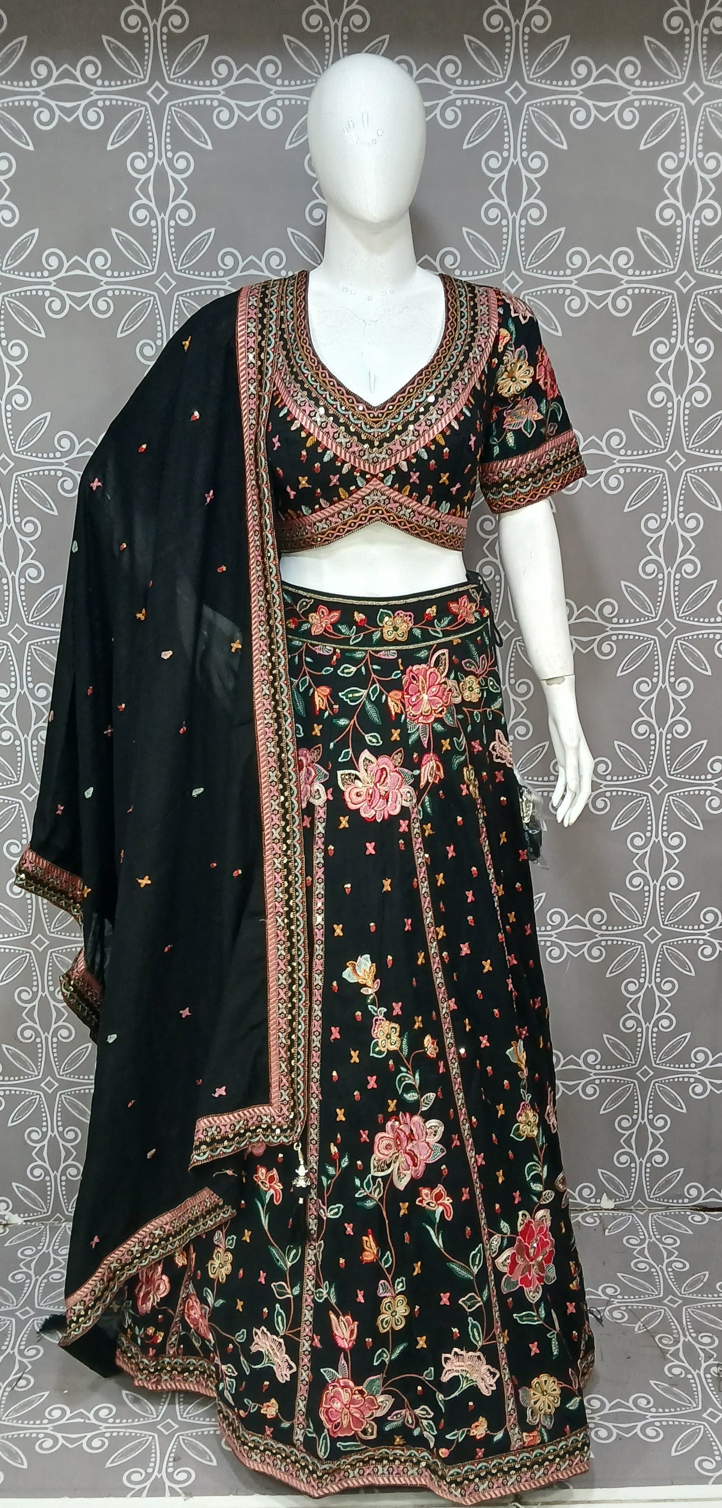 Black Floral Lehnga