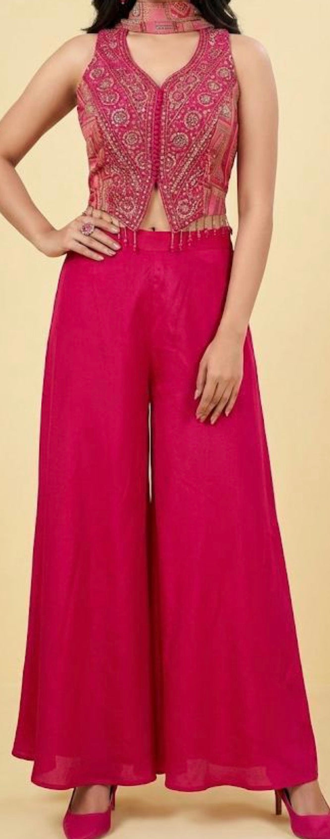 Pink Indo-Western crop and pants
