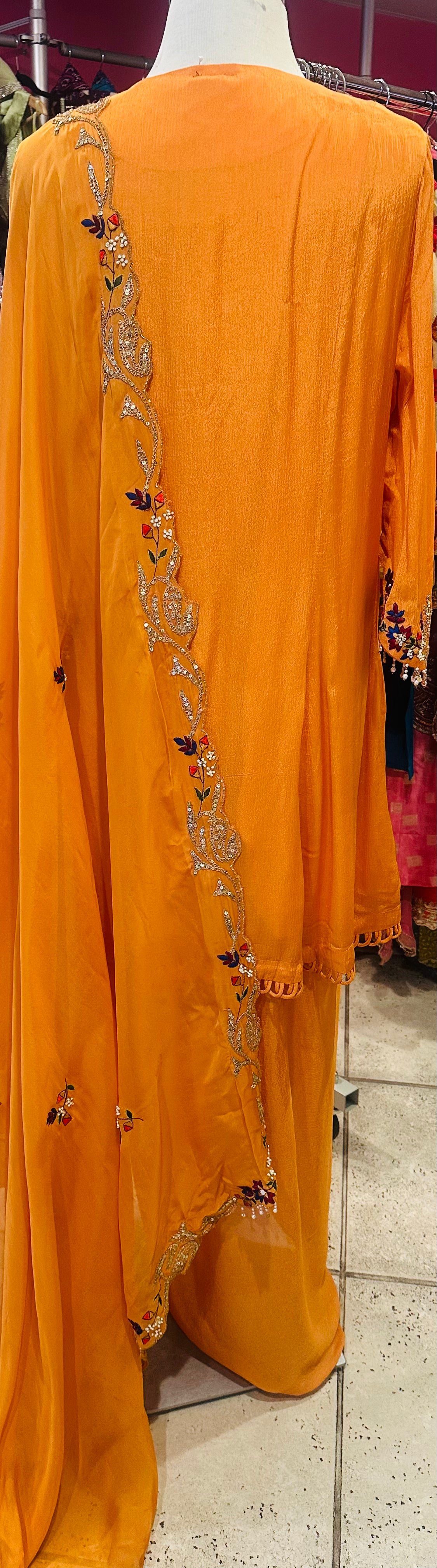 Mustard Embroidered Kurta Set with Dupatta