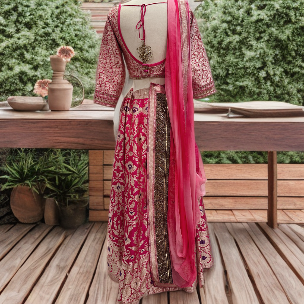 Hot Pink and Purple Benarasi Lehnga