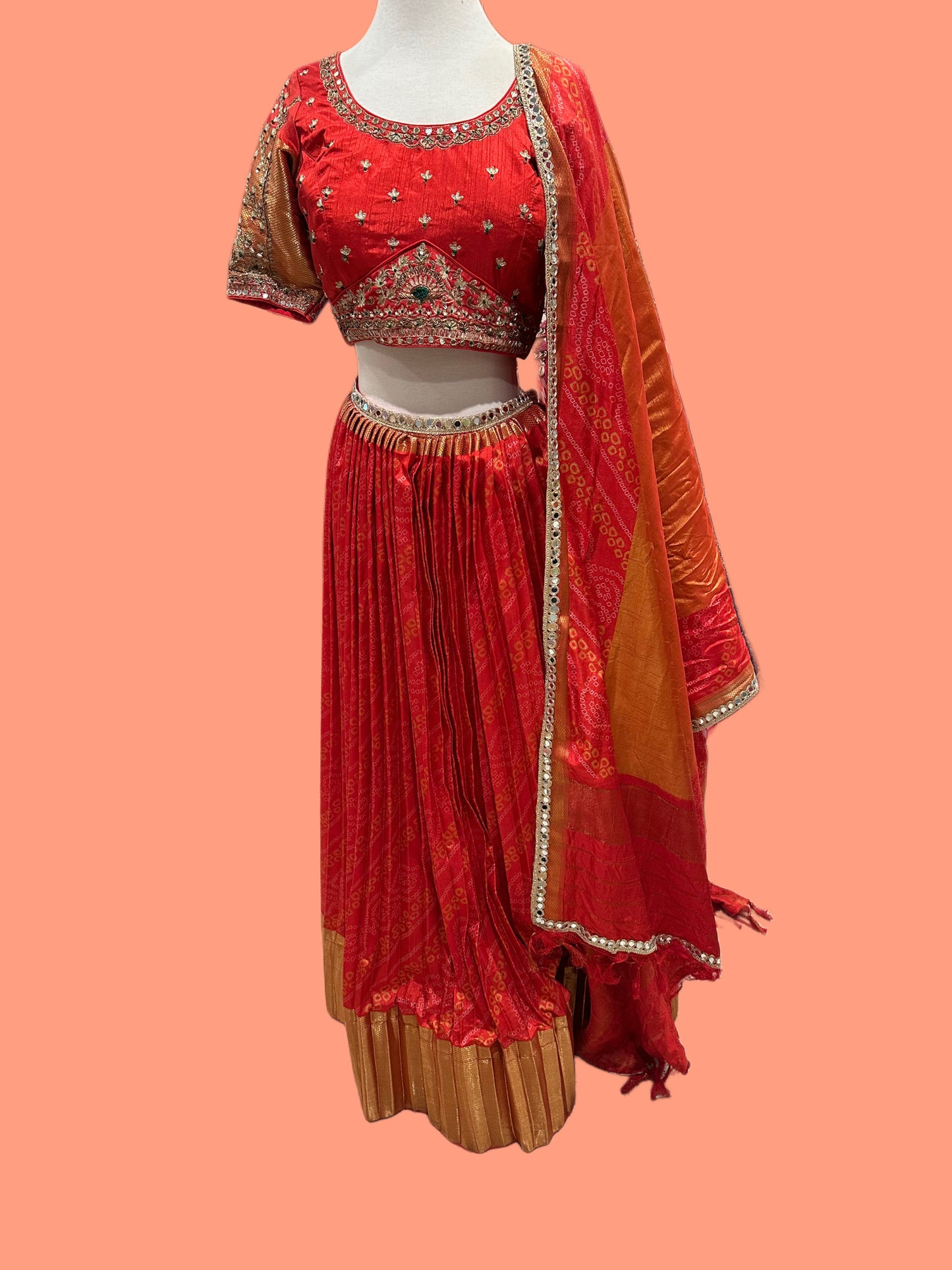 Orange Benarasi Silk Lehnga