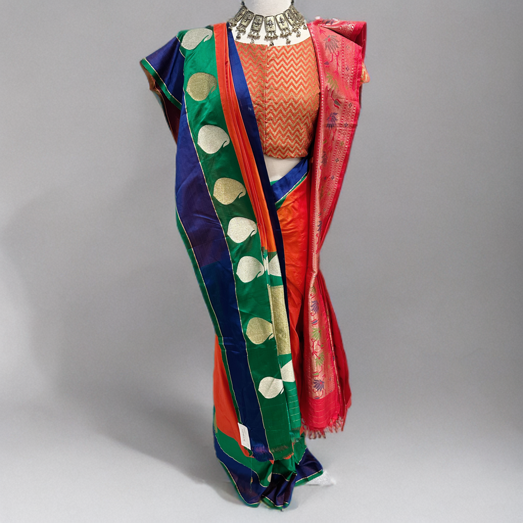 Orange benarasi silk saree