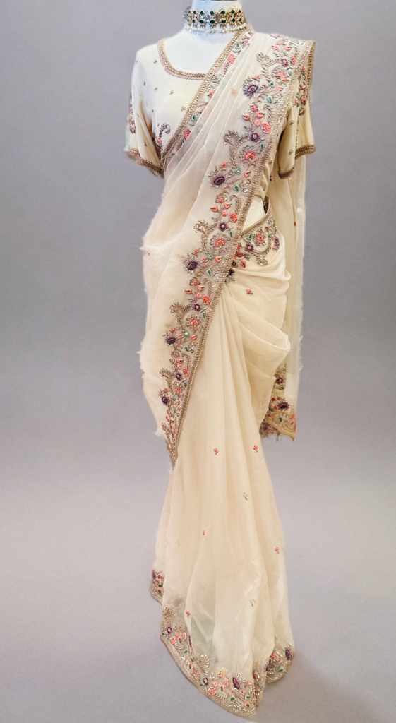 Cream Organza Saree