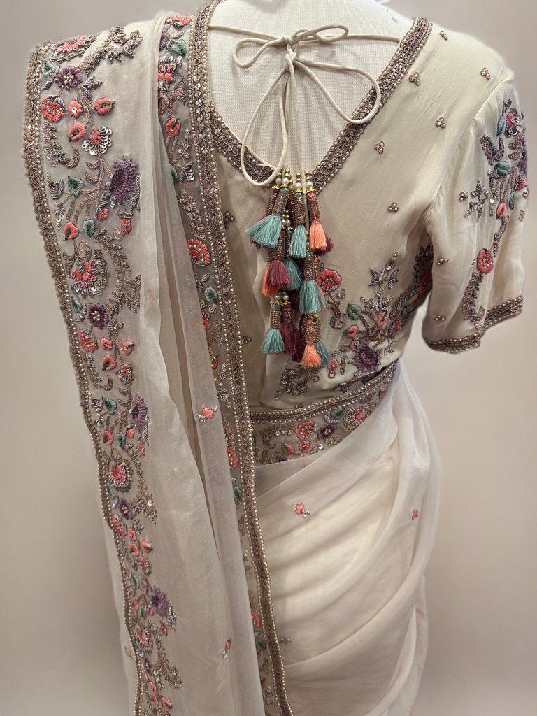 Cream Organza Saree