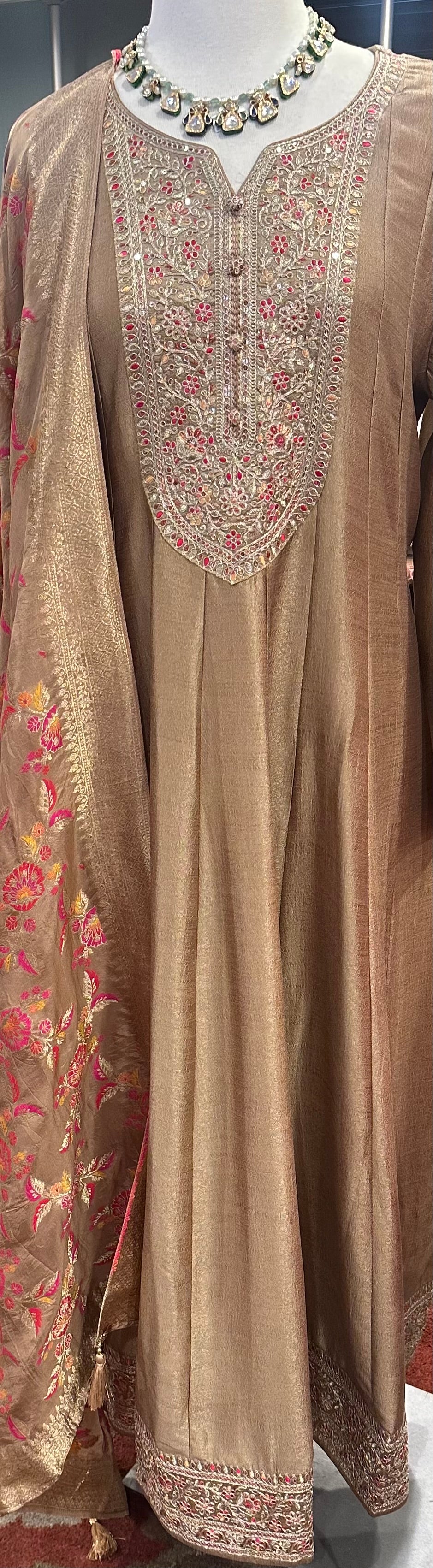 Silk Anarkali with Printed Silk Dupatta