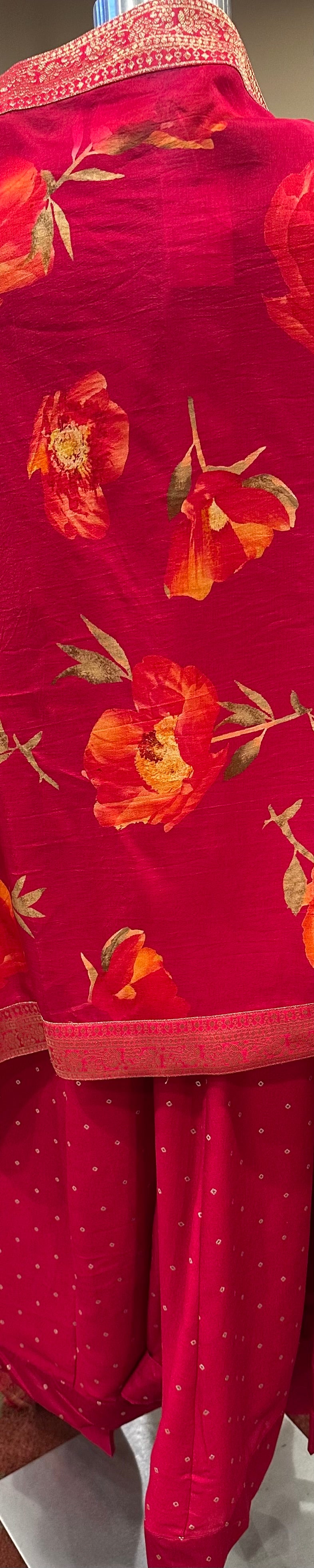 Silk Anarkali with Printed Silk Dupatta