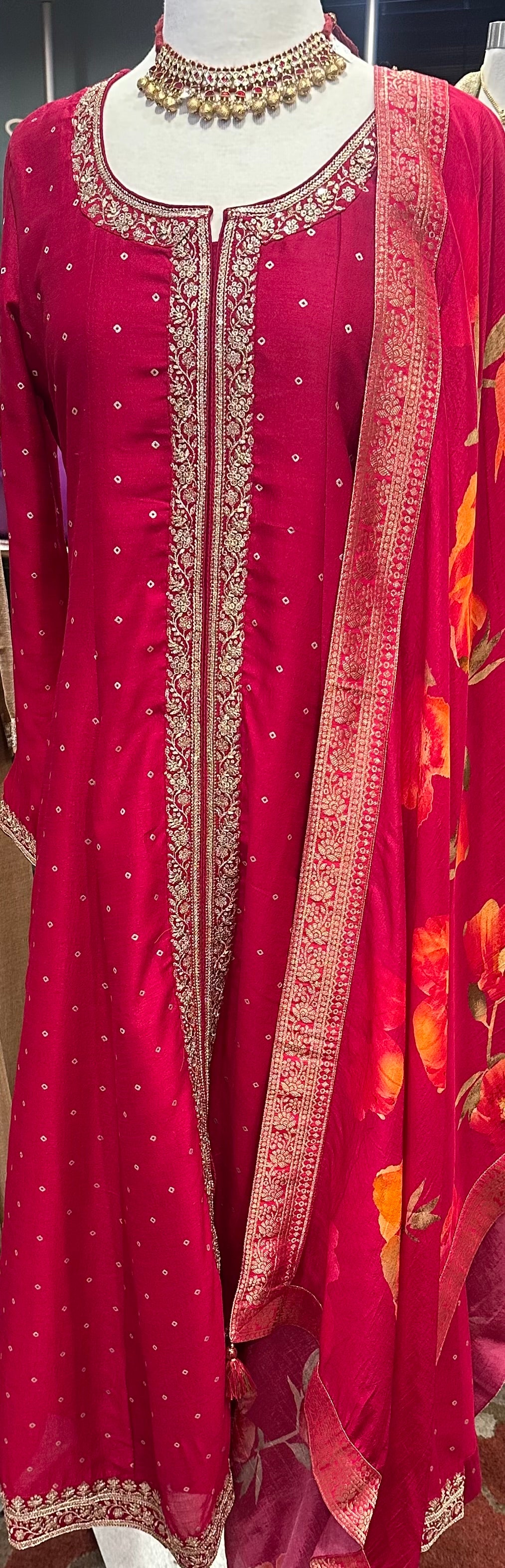 Silk Anarkali with Printed Silk Dupatta