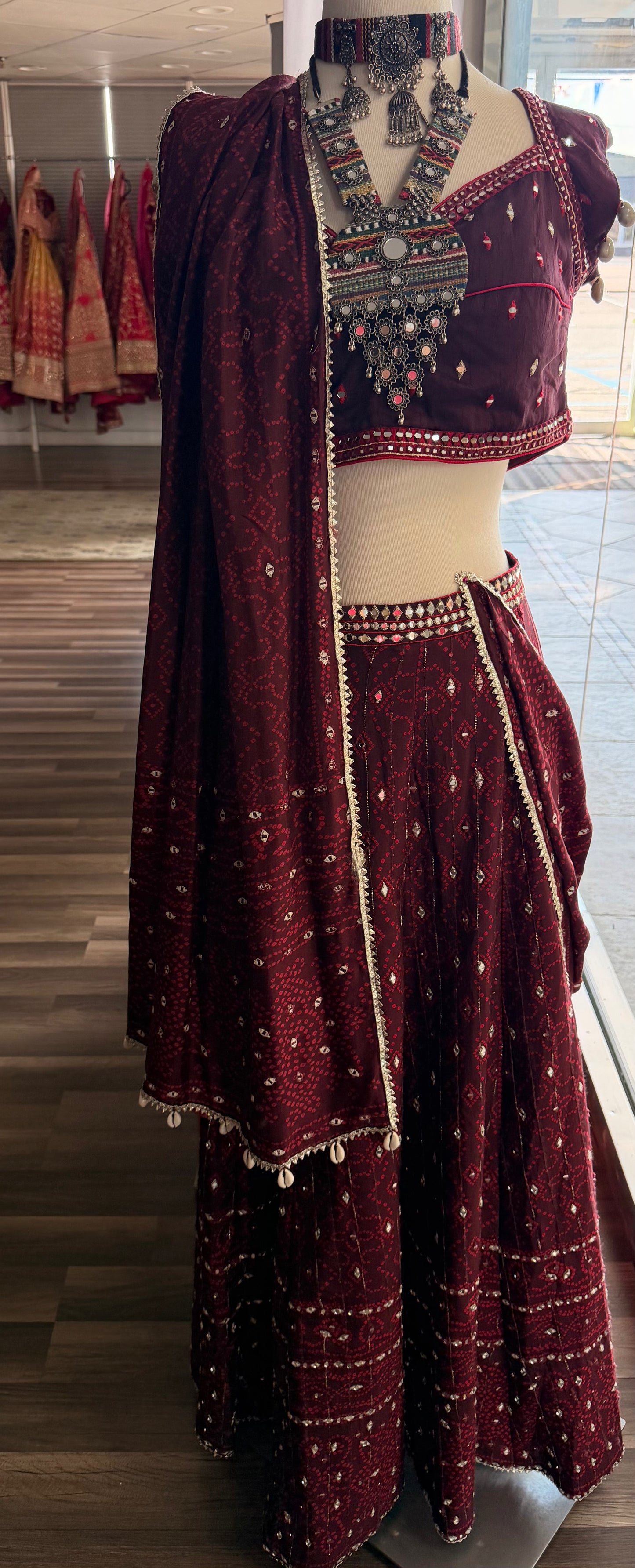 Burgundy Bandhini Lehnga