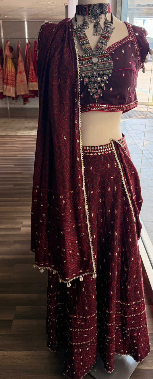 Burgundy Bandhini Lehnga