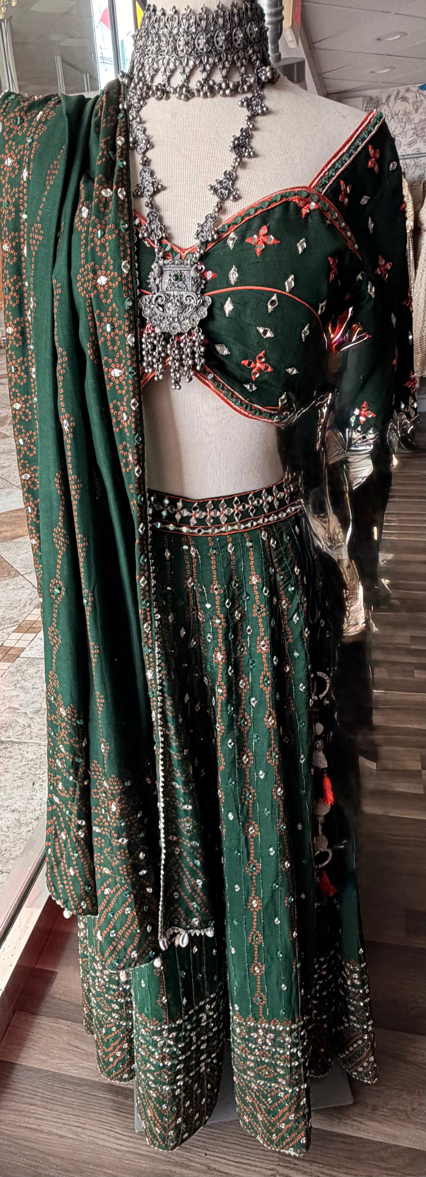 Green Bandhini Lehnga
