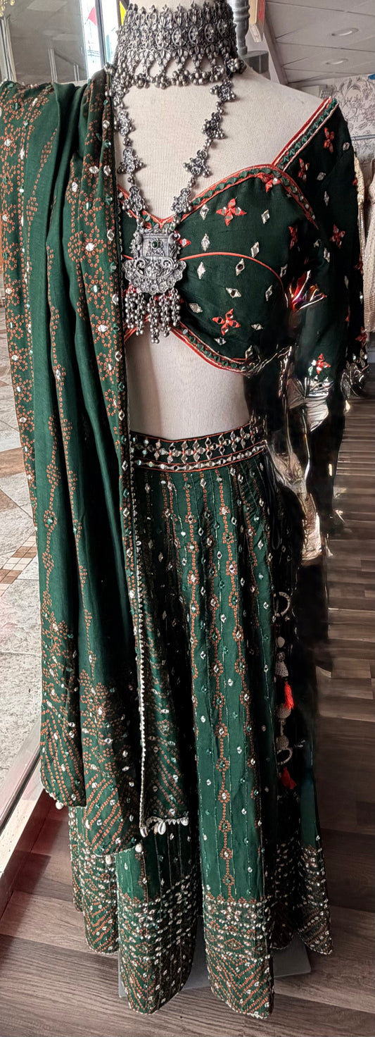 Green Bandhini Lehnga