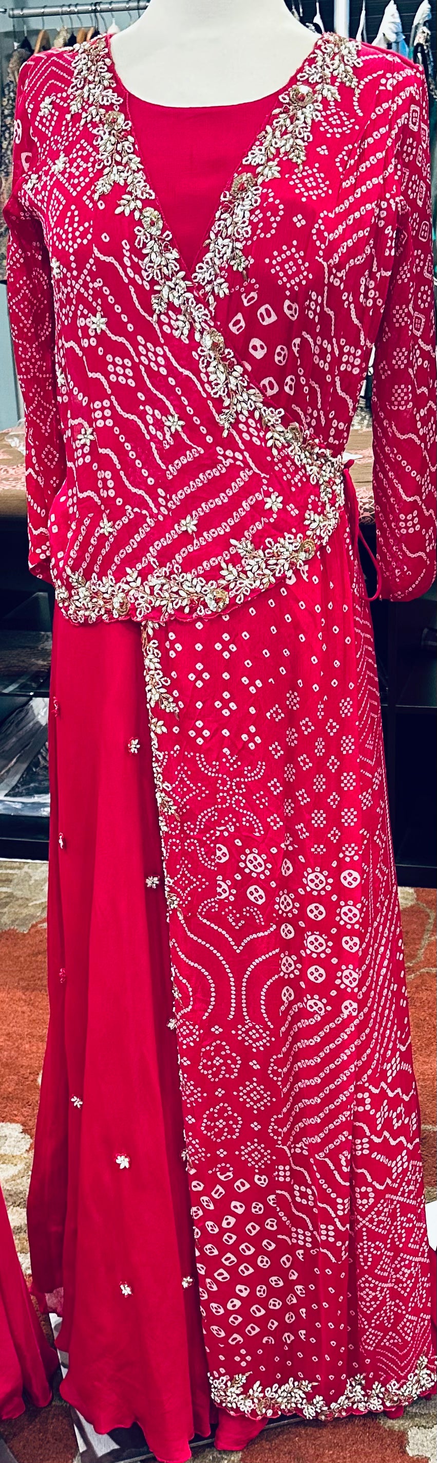 Rani Pink Bandhani Wrap Gown