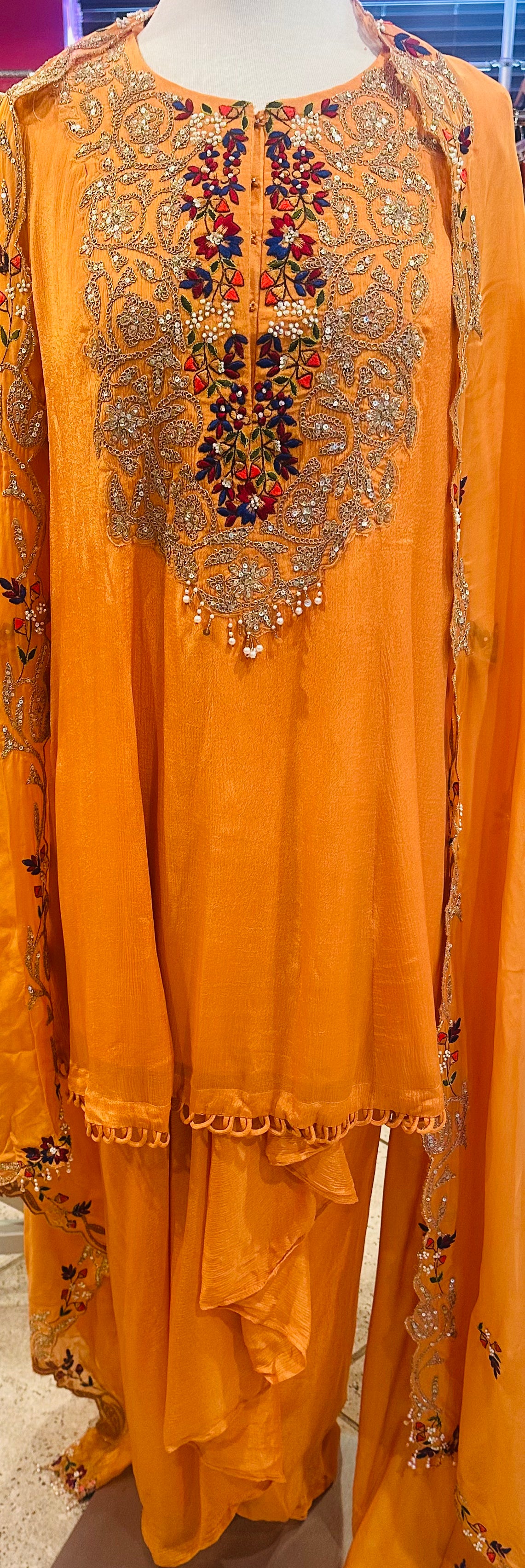 Mustard Embroidered Kurta Set with Dupatta