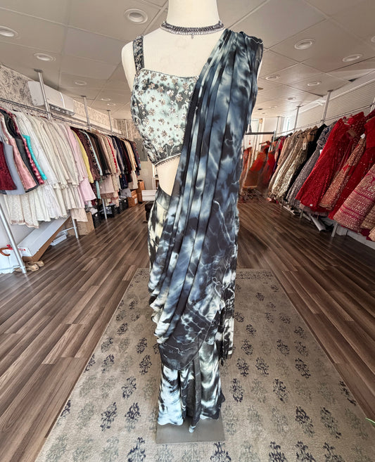 Black and White Pre-Stitched Saree